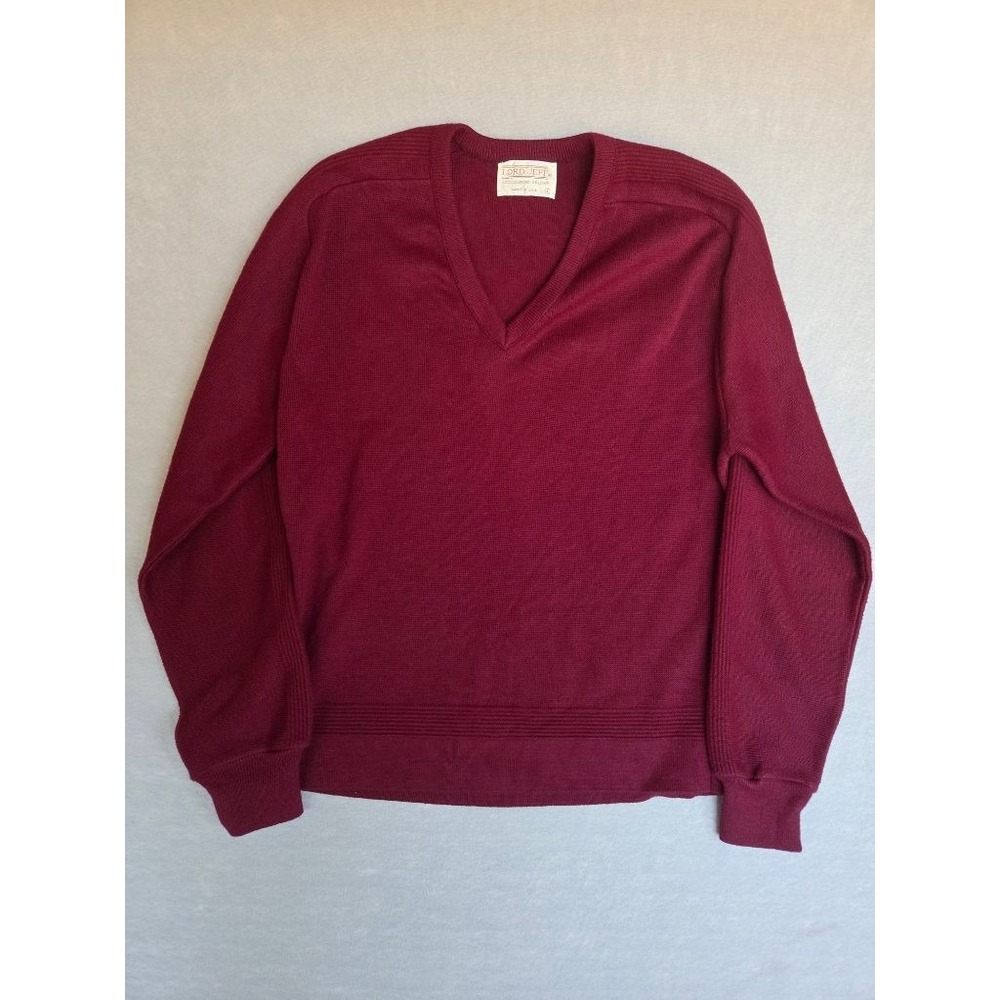 VTG Lord Jeff V-Neck Sweater Mens L Orlon Preppy Ivy League Burgundy Made in USA